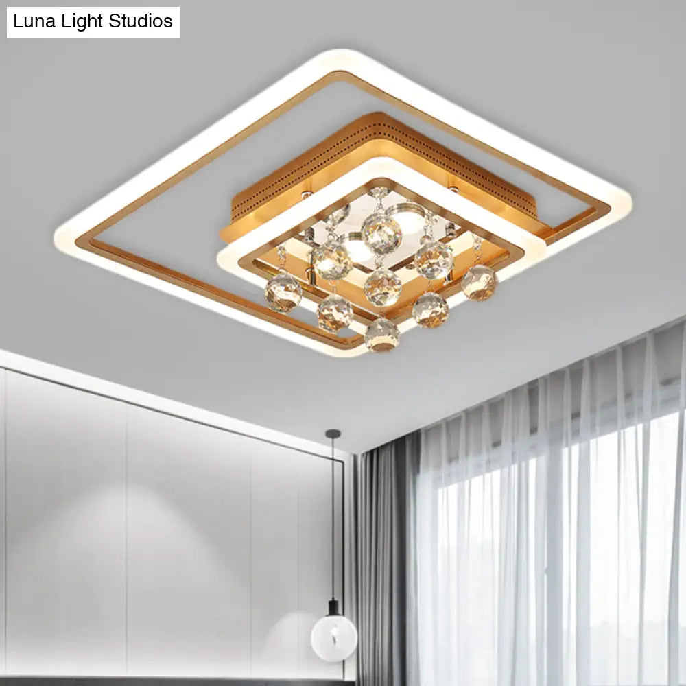 Modern Led Gold Flush Mount Lamp With Crystal Shade - Triangle/Round/Loving Heart Design