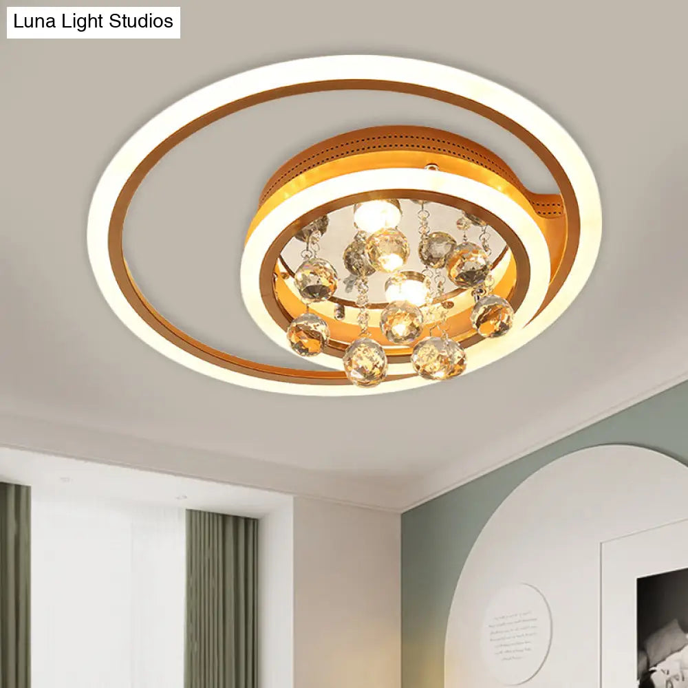 Modern Led Gold Flush Mount Lamp With Crystal Shade - Triangle/Round/Loving Heart Design / Round