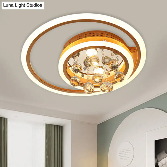 Modern Led Gold Flush Mount Lamp With Crystal Shade - Triangle/Round/Loving Heart Design / Round