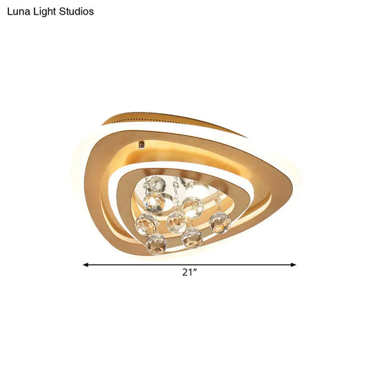 Modern Led Gold Flush Mount Lamp With Crystal Shade - Triangle/Round/Loving Heart Design