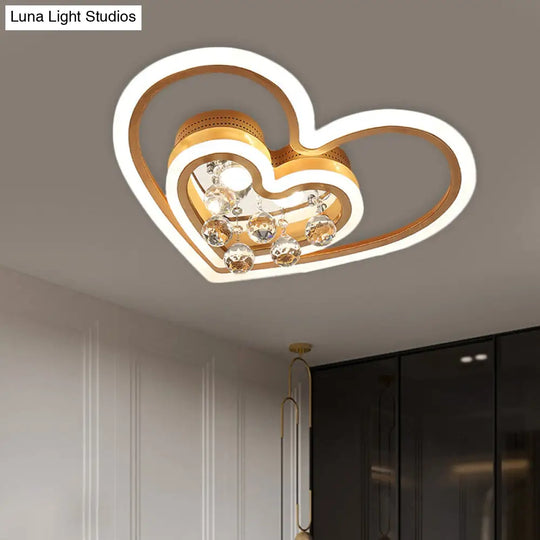 Modern Led Gold Flush Mount Lamp With Crystal Shade - Triangle/Round/Loving Heart Design