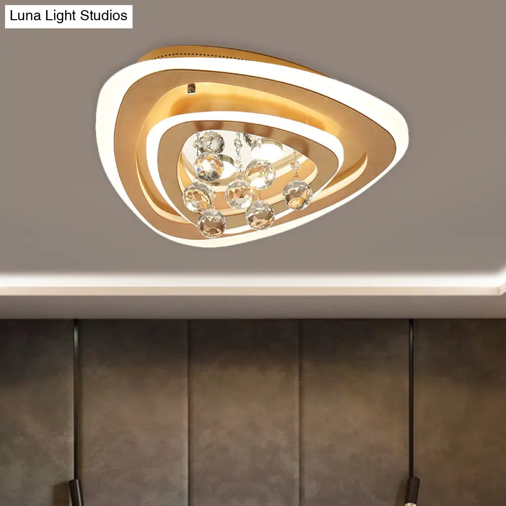 Modern Led Gold Flush Mount Lamp With Crystal Shade - Triangle/Round/Loving Heart Design