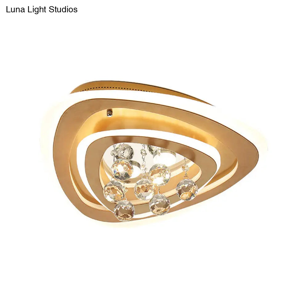 Modern Led Gold Flush Mount Lamp With Crystal Shade - Triangle/Round/Loving Heart Design