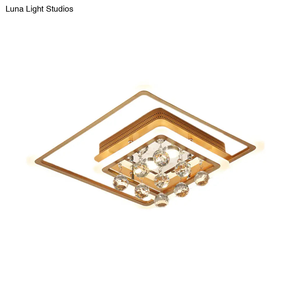 Modern Led Gold Flush Mount Lamp With Crystal Shade - Triangle/Round/Loving Heart Design