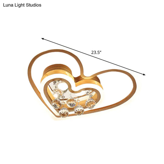 Modern Led Gold Flush Mount Lamp With Crystal Shade - Triangle/Round/Loving Heart Design