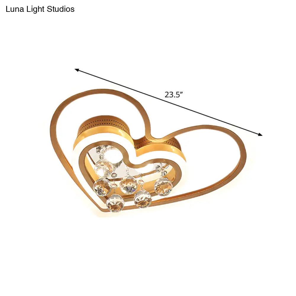 Modern Led Gold Flush Mount Lamp With Crystal Shade - Triangle/Round/Loving Heart Design