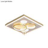 Modern Led Gold Flush Mount Light With Square Metal Frame And Flower Crystal Décor