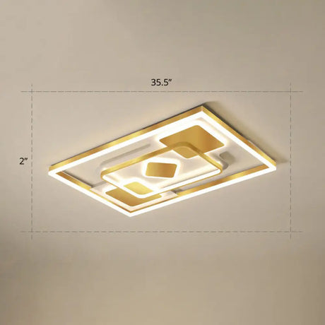 Modern Led Gold Rectangular Flush Mount Ceiling Light With Acrylic Shade / 35.5’ Warm