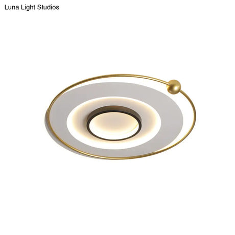 Modern Led Gold Round Flushmount Ceiling Light In White/Warm