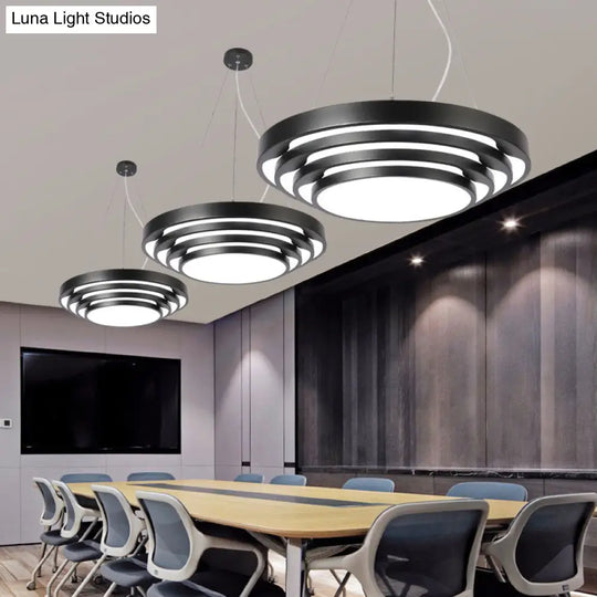Modern Led Hanging Round Chandelier Light With Acrylic Shade - Ideal For Offices