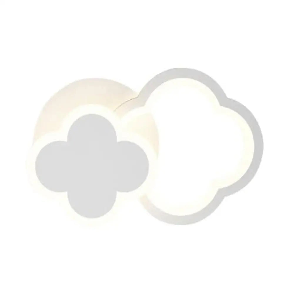 Modern Led Indoor Wall Lighting For Kids - White Acrylic Mount Light / Flower Warm