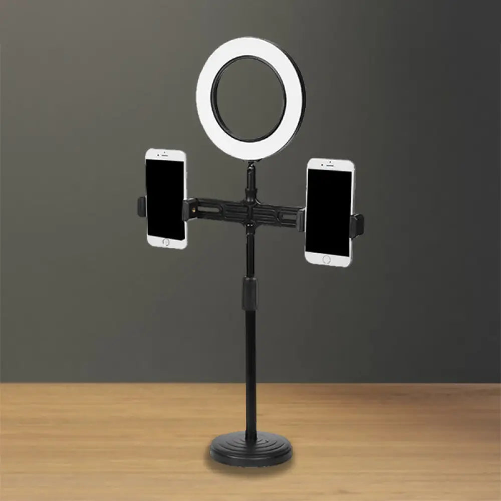 Modern Led Makeup Lamp With Usb Port - Black Metal Circle Shape /
