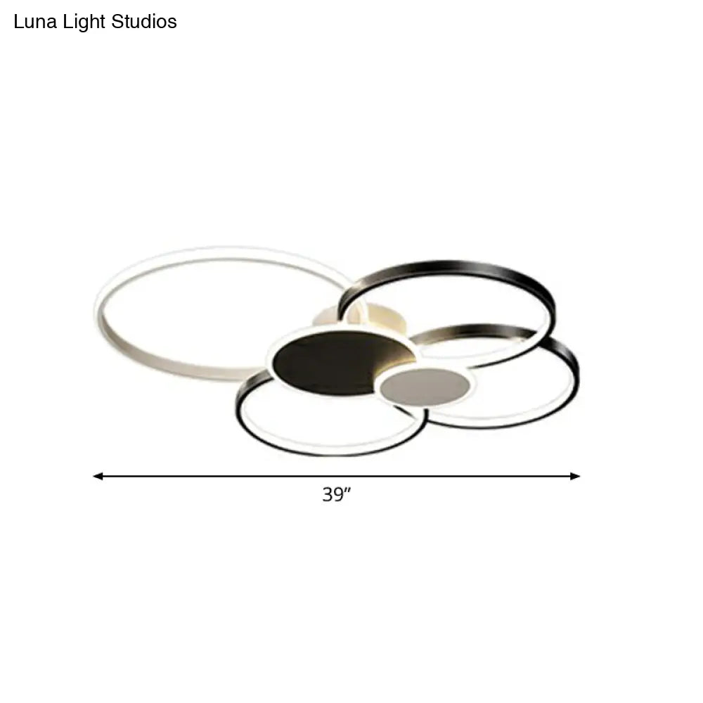 Modern Led Metal Flush Ceiling Light For Living Room - Circular Design Mounted Black / 39’ White