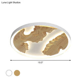 Modern Led Metal Flush Mount Ceiling Light With Wood Design - 16’/19.5’/23.5’ White/Gold