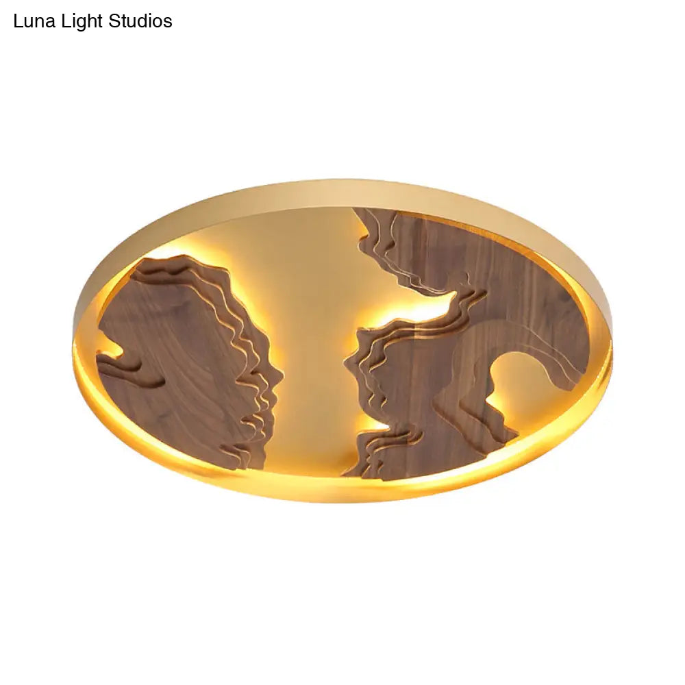 Modern Led Metal Flush Mount Ceiling Light With Wood Design - 16’/19.5’/23.5’ White/Gold