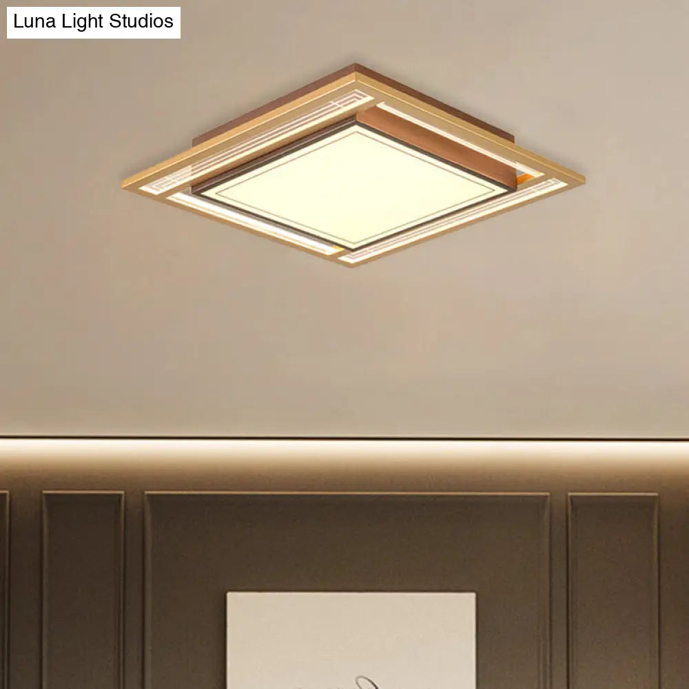 Modern Led Metallic Flush Mount Ceiling Light Fixture - Brown Square/Rectangle Design 21/39 Length