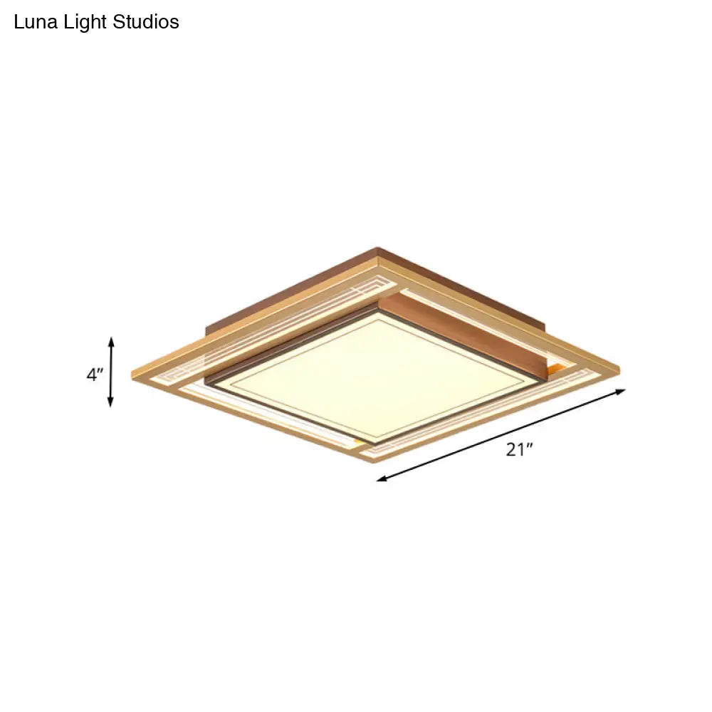 Modern Led Metallic Flush Mount Ceiling Light Fixture - Brown Square/Rectangle Design 21’/39’ Length