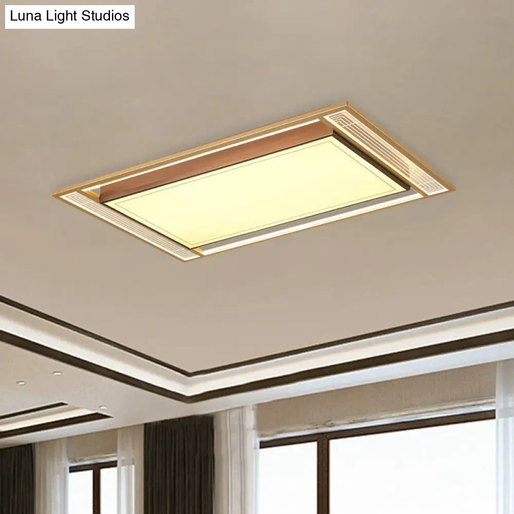 Modern Led Metallic Flush Mount Ceiling Light Fixture - Brown Square/Rectangle Design 21/39 Length /