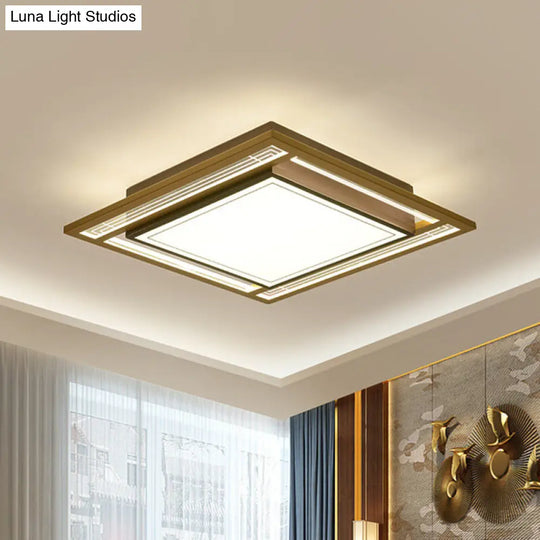 Modern Led Metallic Flush Mount Ceiling Light Fixture - Brown Square/Rectangle Design 21/39 Length /