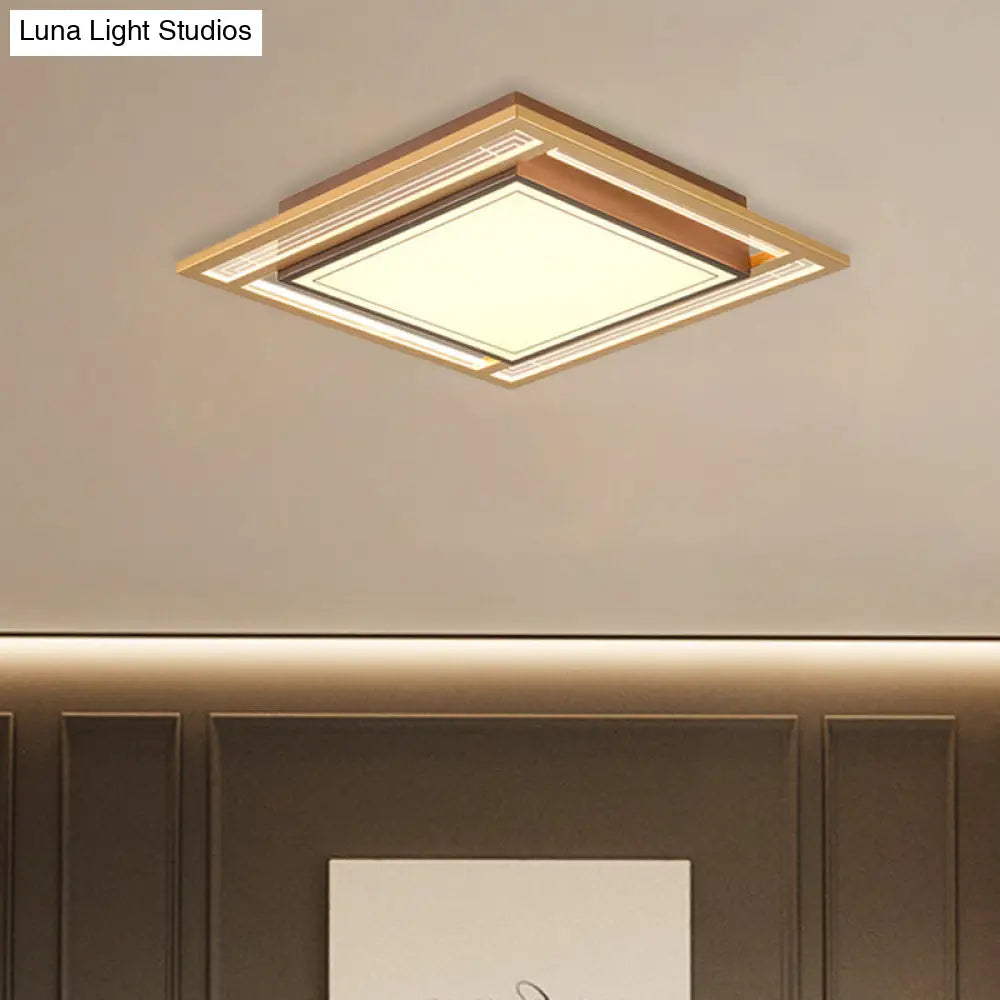 Modern Led Metallic Flush Mount Ceiling Light Fixture - Brown Square/Rectangle Design 21’/39’ Length