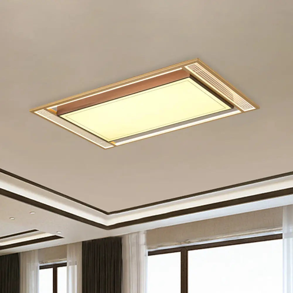 Modern Led Metallic Flush Mount Ceiling Light Fixture - Brown Square/Rectangle Design 21’/39’