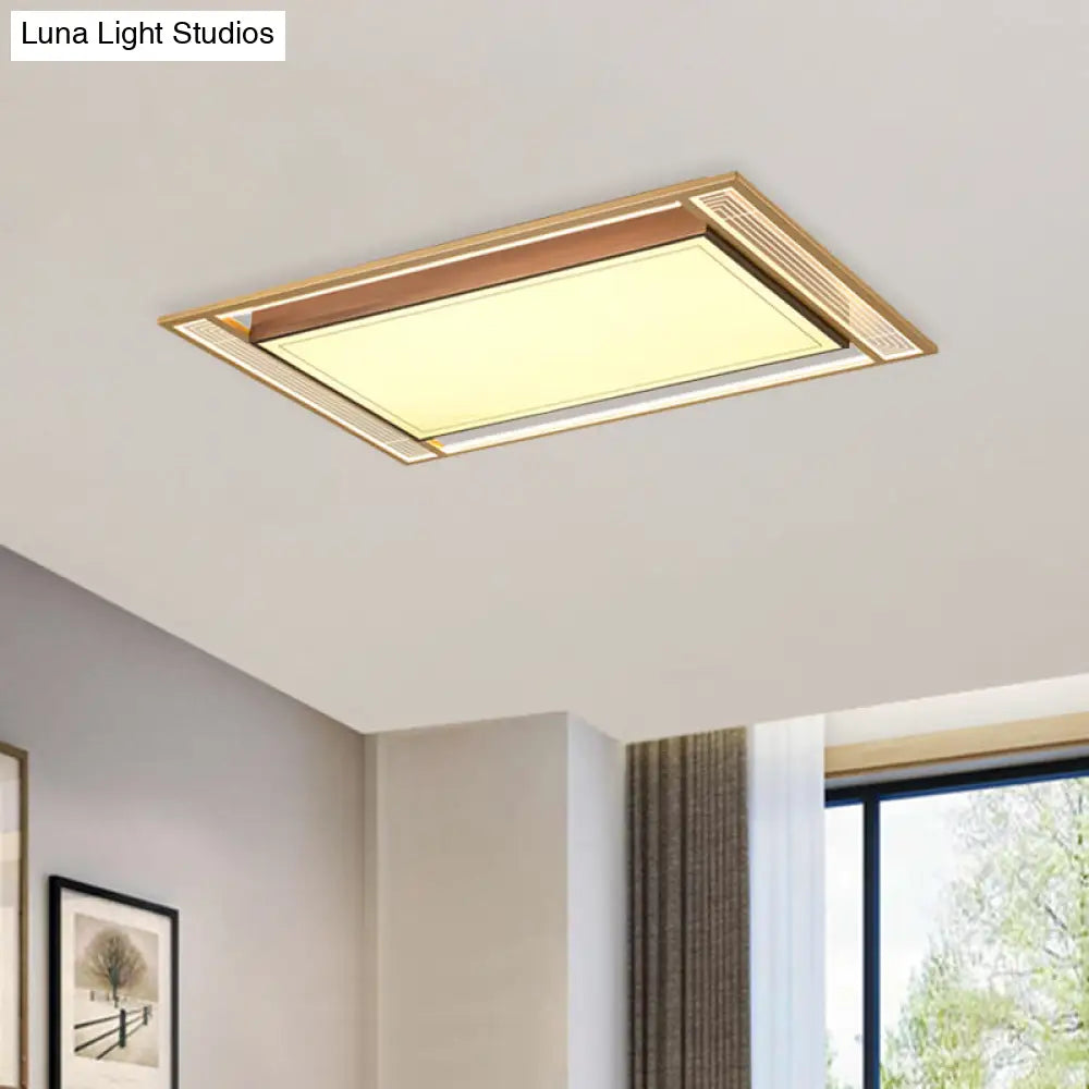 Modern Led Metallic Flush Mount Ceiling Light Fixture - Brown Square/Rectangle Design 21’/39’ Length