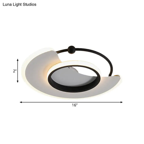 Modern Led Moon - Shaped White Flushmount Ceiling Light For Bedroom