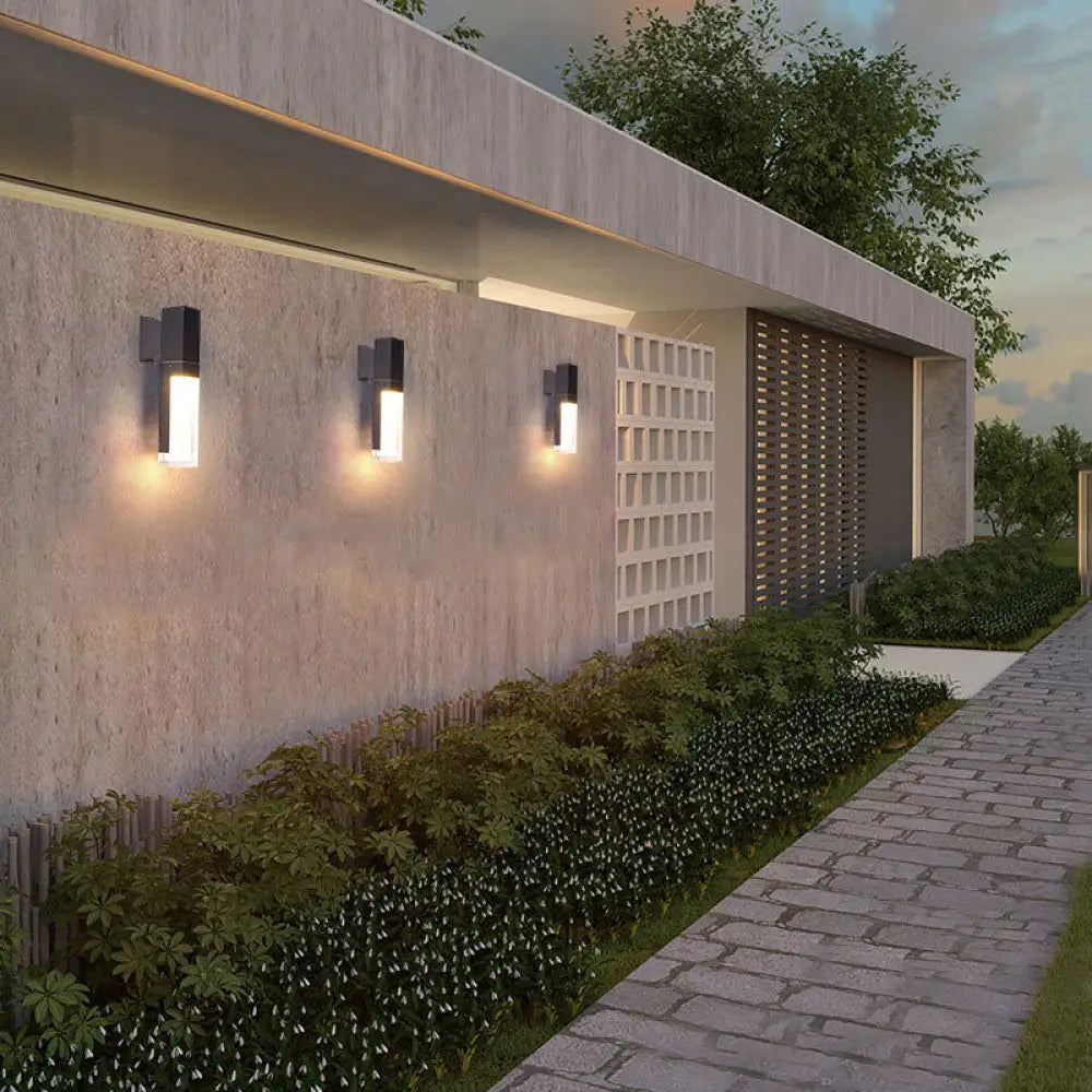 Modern Led Outdoor Wall Light In Black - Rectangle Shape With Acrylic Sconce Fixture 1 /