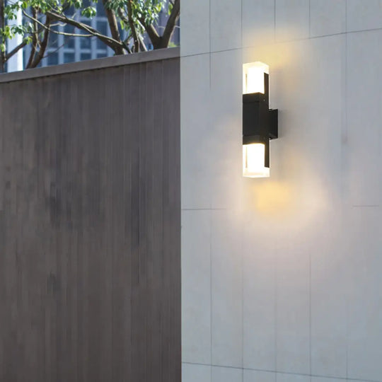 Modern Led Outdoor Wall Light In Black - Rectangle Shape With Acrylic Sconce Fixture 2 /