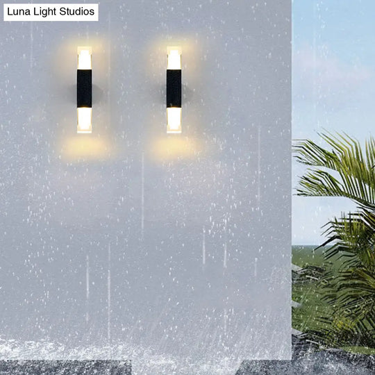 Modern Led Outdoor Wall Light In Black - Rectangle Shape With Acrylic Sconce Fixture