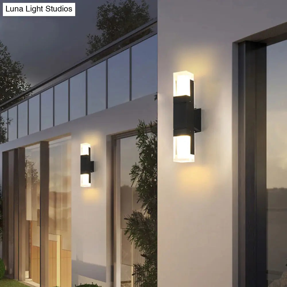 Modern Led Outdoor Wall Light In Black - Rectangle Shape With Acrylic Sconce Fixture