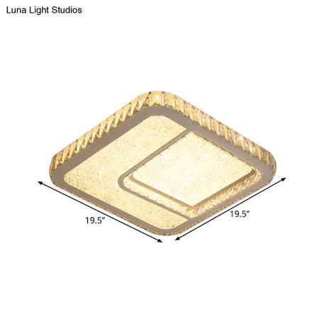 Modern Led Parlor Flushmount Ceiling Fixture With Square Crystal Shade - Chrome Finish In