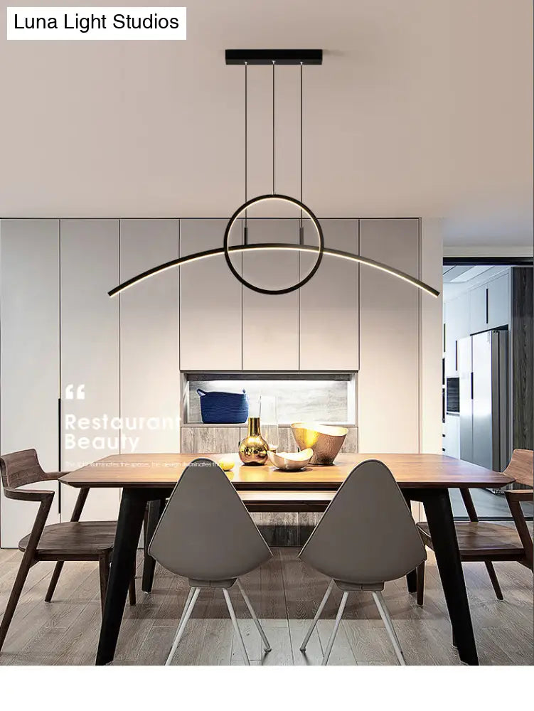 Modern Led Pendant Light Fixture: Circle And Linear Design With Metal Hanging