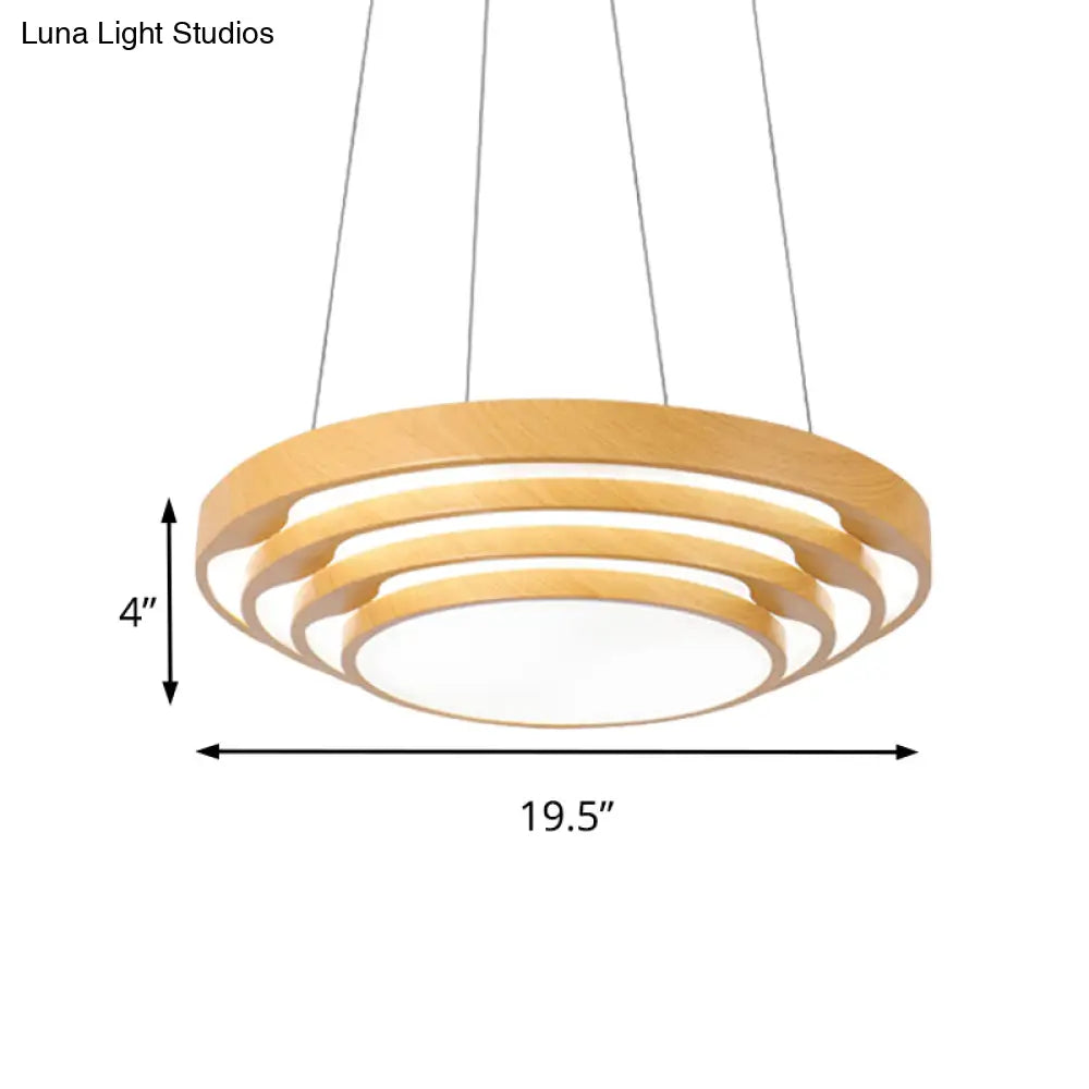Modern Led Pendant Light: Stylish Multi-Layer Wood Design 1-Light Office Ceiling Fixture In