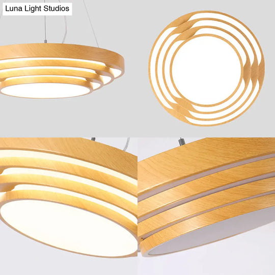 Modern Led Pendant Light: Stylish Multi-Layer Wood Design 1-Light Office Ceiling Fixture In