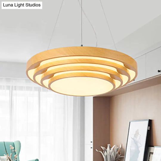 Modern Led Pendant Light: Stylish Multi-Layer Wood Design 1-Light Office Ceiling Fixture In