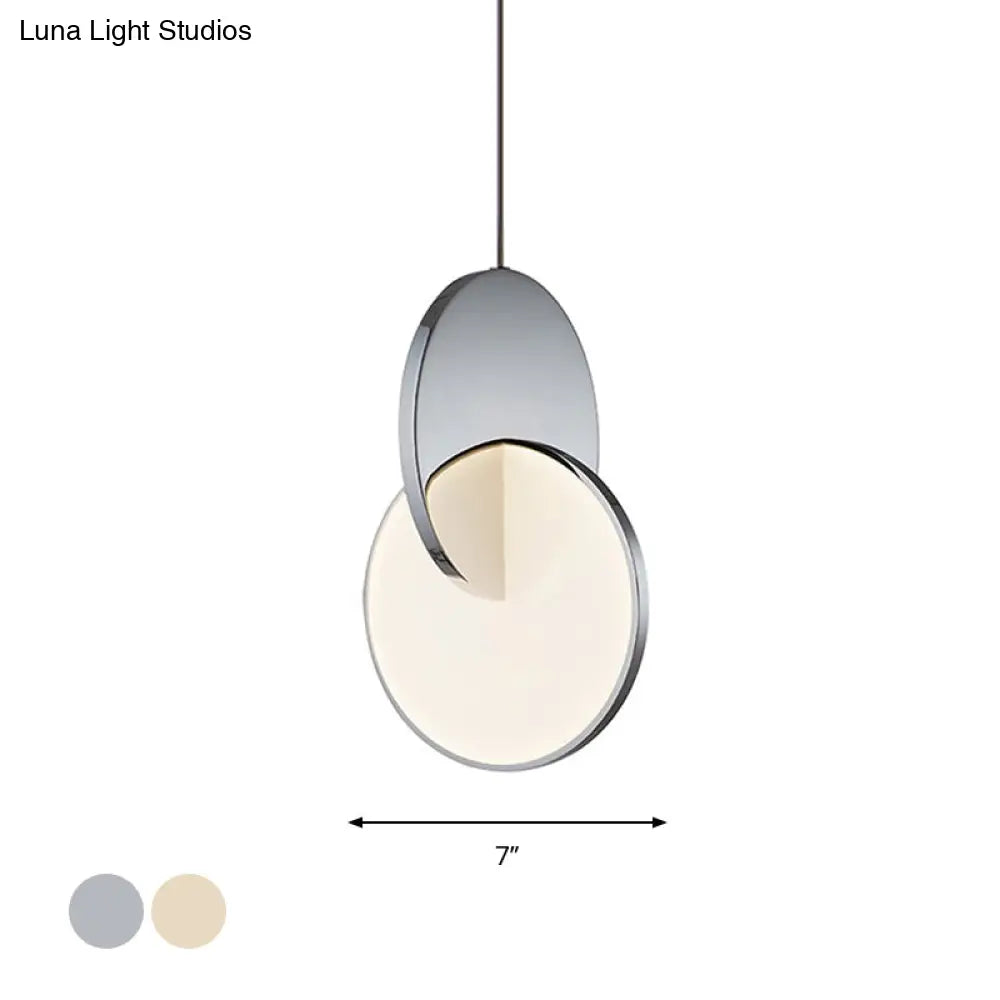 Led Disc Ceiling Pendant Lamp With Acrylic Shade Chrome/Gold Finish Minimalist Design - 7/10 W