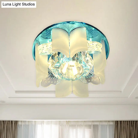 Modern Led Petal Flush Mount Spotlight With Blue/Gold/Tan Finish And Clear Crystal Ceiling Light