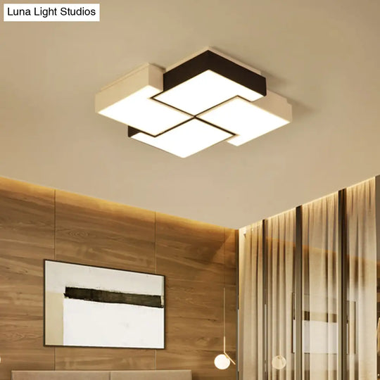 Modern Led Pinwheel Flush Mount Nordic Ceiling Light For Bedroom - Black And White Metal Finish