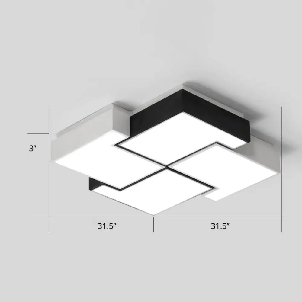 Modern Led Pinwheel Flush Mount Nordic Ceiling Light For Bedroom - Black And White Metal Finish