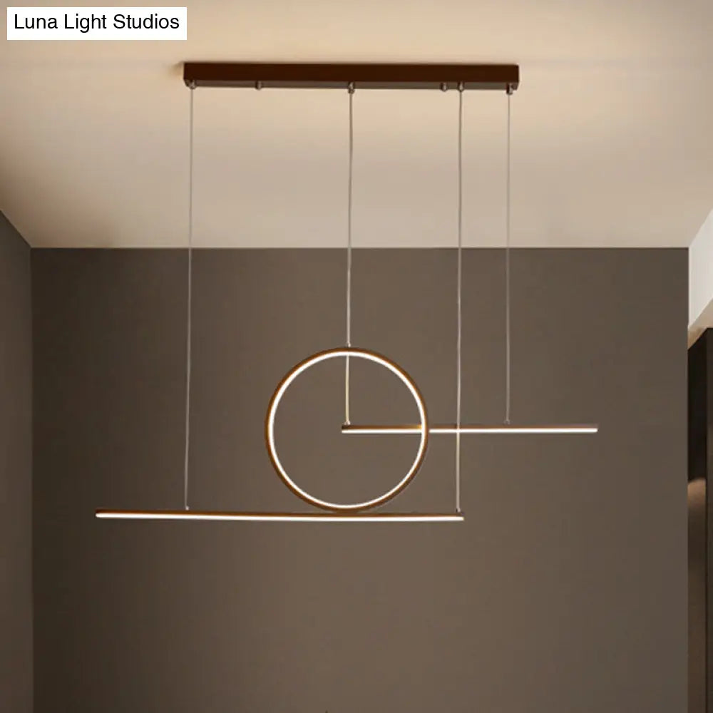 Modern Led Restaurant Island Lamp In Black/Gold With Circle & Linear Metal Shade - Warm/White Light