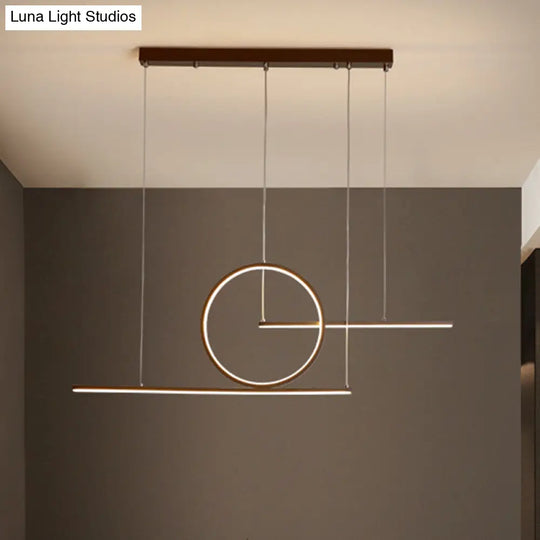 Modern Led Restaurant Island Lamp In Black/Gold With Circle & Linear Metal Shade - Warm/White Light
