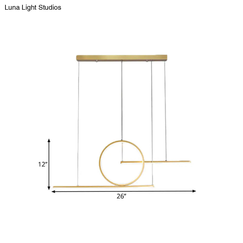 Modern Led Restaurant Island Lamp In Black/Gold With Circle & Linear Metal Shade - Warm/White Light