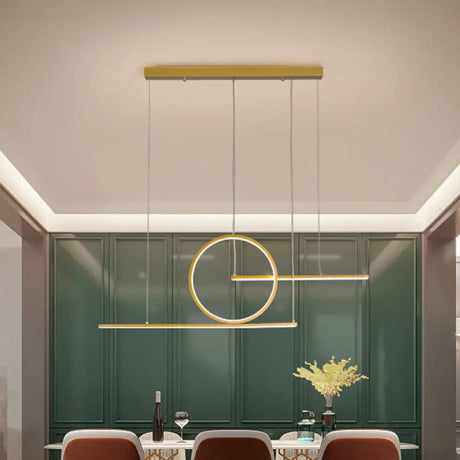 Modern Led Restaurant Island Lamp In Black/Gold With Circle & Linear Metal Shade - Warm/White Light