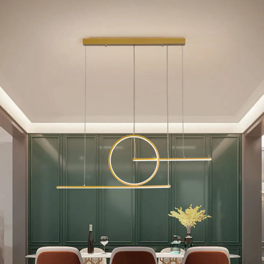 Modern Led Restaurant Island Lamp In Black/Gold With Circle & Linear Metal Shade - Warm/White Light