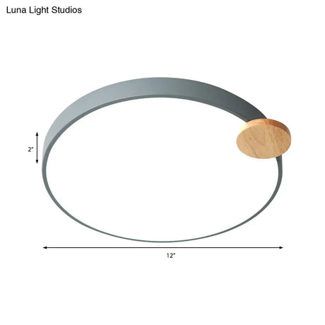 Modern Led Round Flush Mount Light With Wood Detail For Bedroom - 12’/16’/19.5