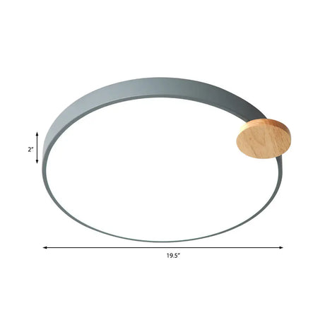 Modern Led Round Flush Mount Light With Wood Detail For Bedroom - 12/16/19.5
