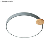 Modern Led Round Flush Mount Light With Wood Detail For Bedroom - 12’/16’/19.5