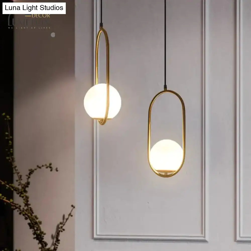 Modern Led Round Glass Ball Pendant Lights Iron E14 Lamps Hanging Light Fixture For Living Room