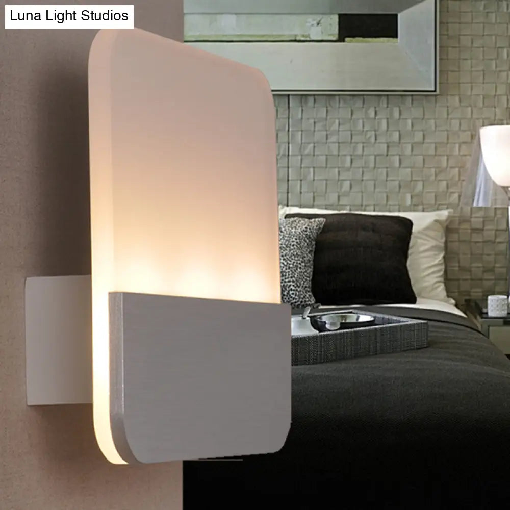 Modern Led Sconce Light: Sleek White Round/Square Design Single Acrylic Wall Lighting In Warm/White